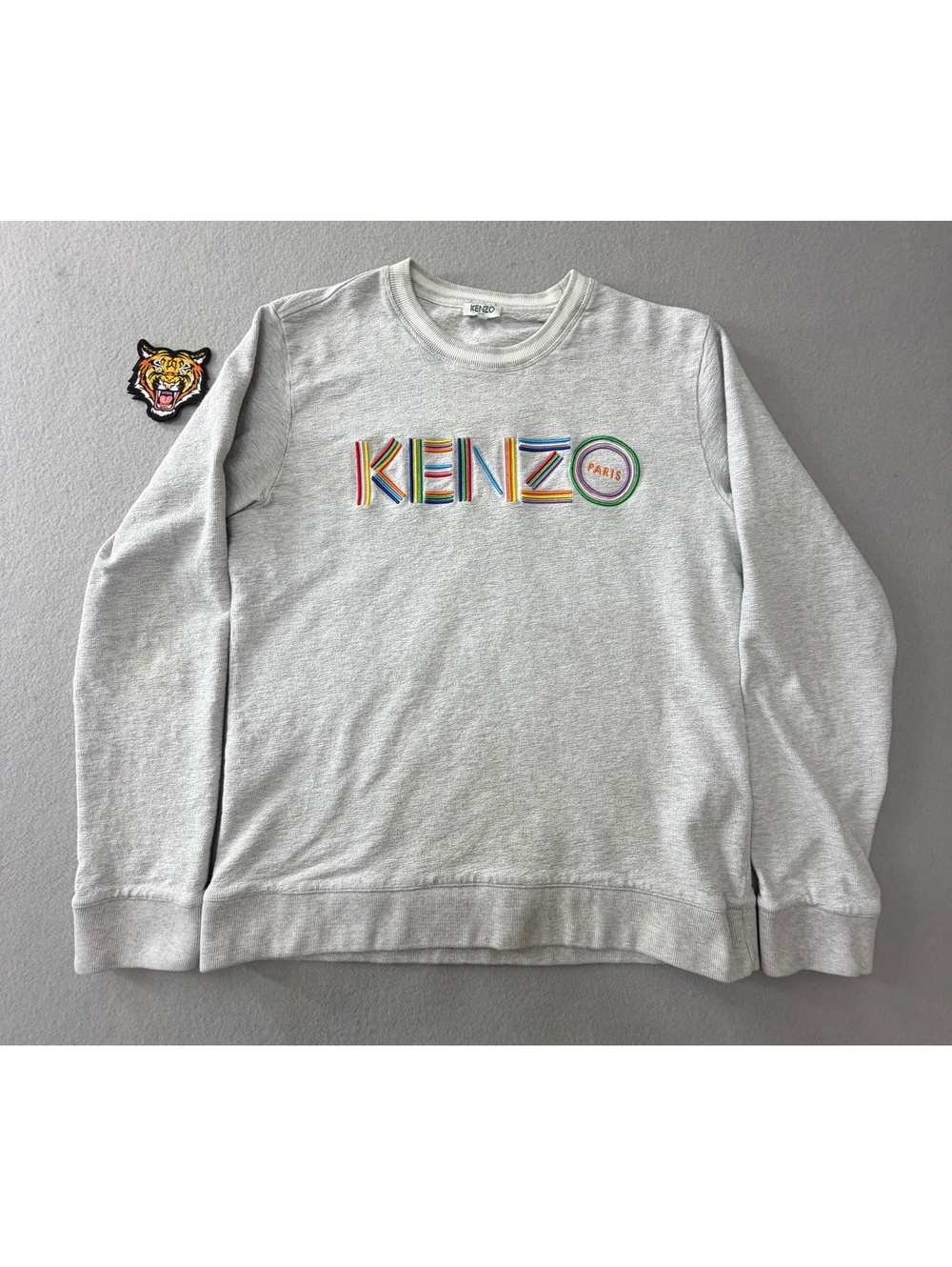 261/1754 KENZO Paris Women’s L Gray Multicolor Embroidered Logo Sweatshirt